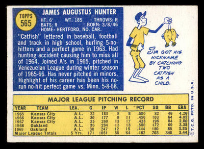 1970 Topps Baseball #565 Catfish Hunter A's EX 541456
