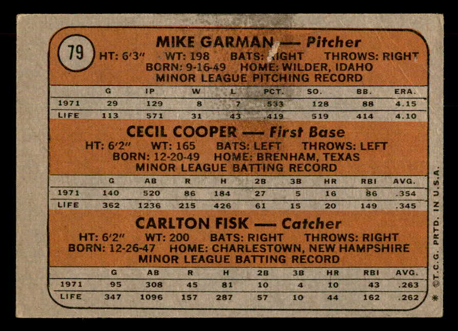 1972 Topps Baseball #079 Carlton Fisk Red Sox VG-EX 541474