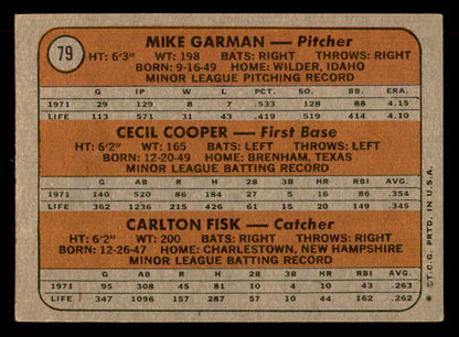 1972 Topps Baseball #079 Carlton Fisk Red Sox VG-EX 541475