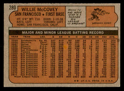 1972 Topps Baseball #280 Willie McCovey Giants EX 541501