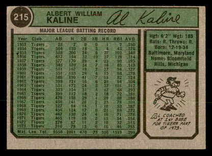 1974 Topps Baseball #215 Al Kaline Tigers VG-EX 541544
