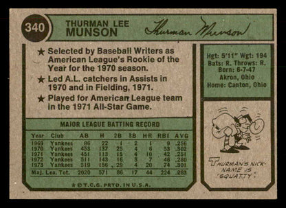 1974 Topps Baseball #340 Thurman Munson Yankees EX-MT 541561