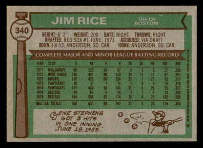 1976 Topps Baseball #340 Jim Rice Red Sox NR-MT 541594