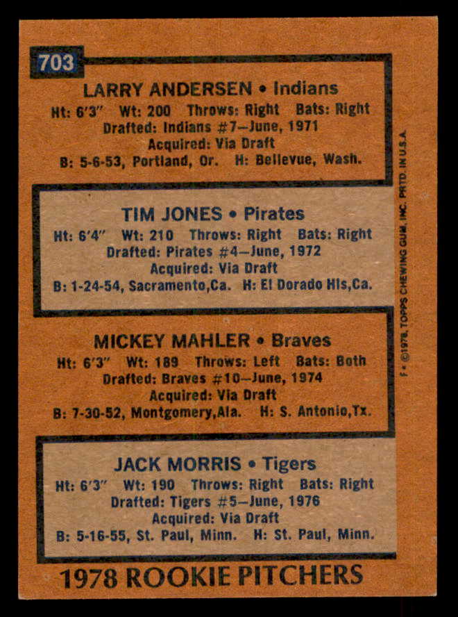 1978 Topps Baseball #703 Jack Morris Tigers EX+/EX-MT 541620