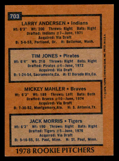 1978 Topps Baseball #703 Jack Morris Tigers EX+/EX-MT 541620