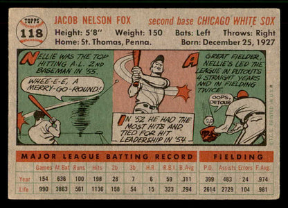 1956 Topps Baseball #118 Nellie Fox White Sox EX Gray 541647