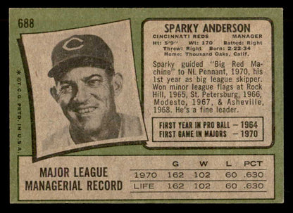 1971 Topps Baseball #688 Sparky Anderson Reds NR-MT 541652