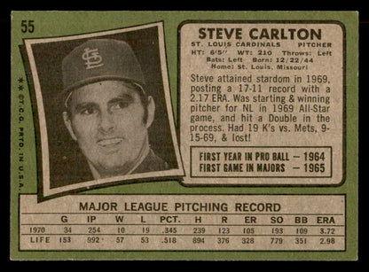 1971 Topps Baseball #055 Steve Carlton Cardinals EX 541685