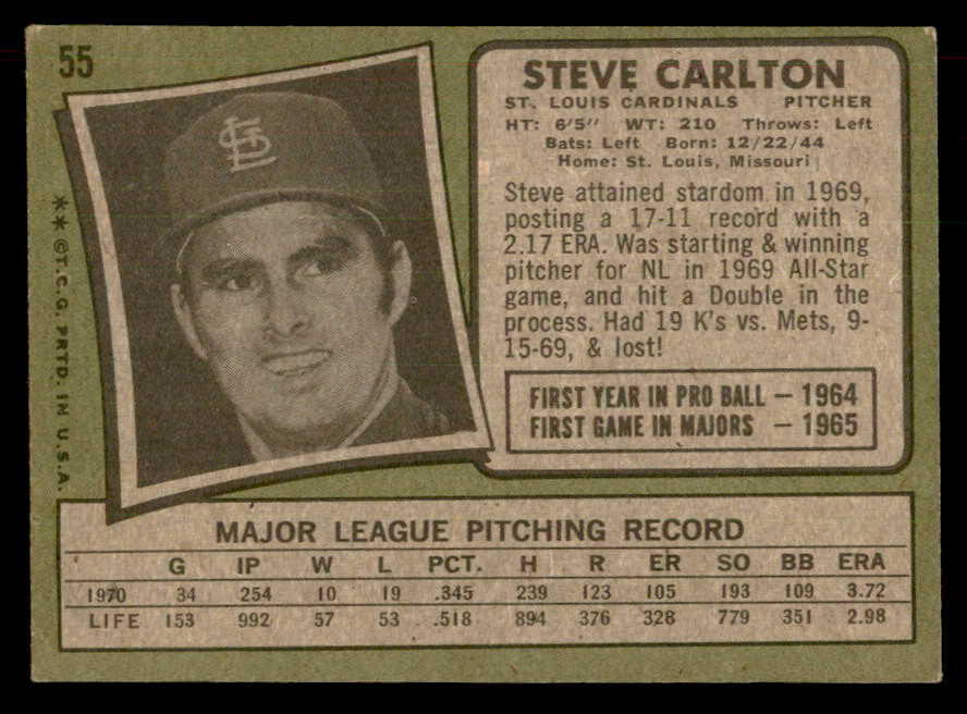 1971 Topps Baseball #055 Steve Carlton Cardinals EX 541687