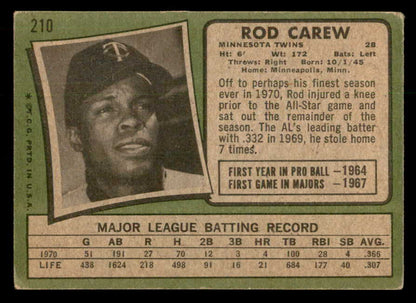 1971 Topps Baseball #210 Rod Carew Twins VG 541690