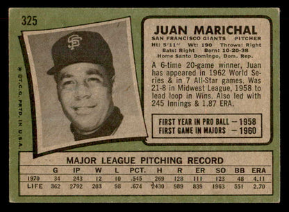1971 Topps Baseball #325 Juan Marichal Giants VG 541706
