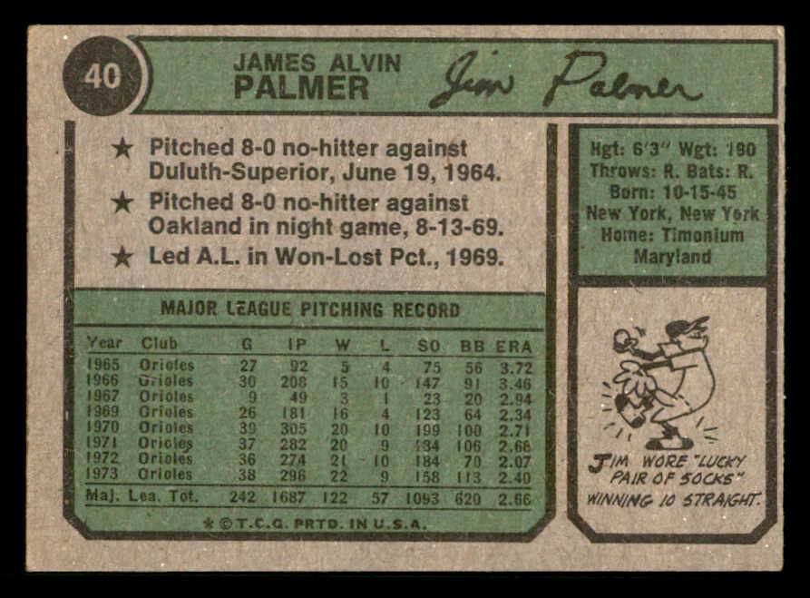1974 Topps Baseball #040 Jim Palmer Orioles EX+/EX-MT 541783