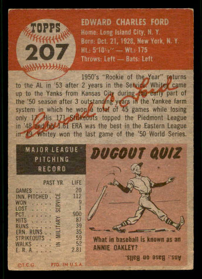 1953 Topps Baseball #207 Whitey Ford Yankees VG-EX 541803