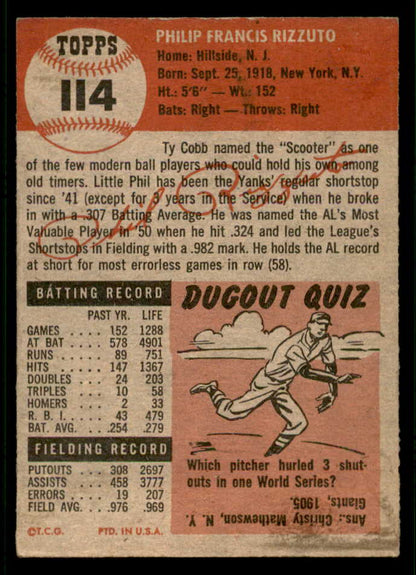 1953 Topps Baseball #114 Phil Rizzuto Yankees VG-EX 541810
