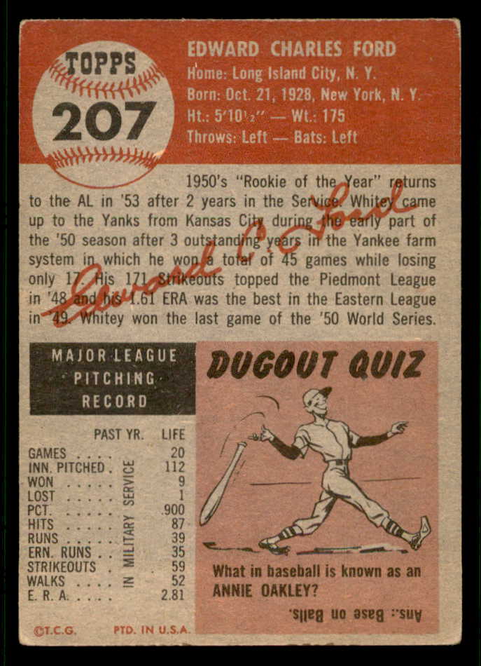 1953 Topps Baseball #207 Whitey Ford Yankees VG-EX 541811
