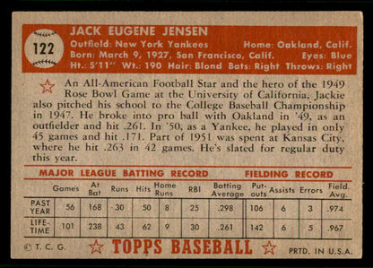 1952 Topps Baseball #122 Jackie Jensen Yankees EX 541835