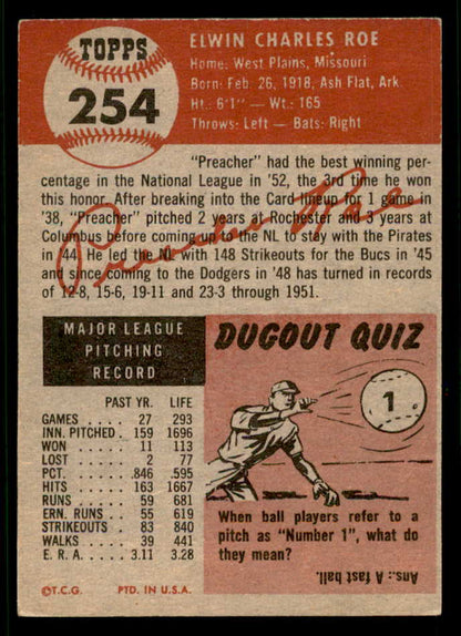 1953 Topps Baseball #254 Preacher Roe Dodgers EX 541836