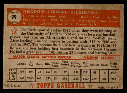 1952 Topps Baseball #029 Ted Kluszewski Reds VG-EX Red 541850