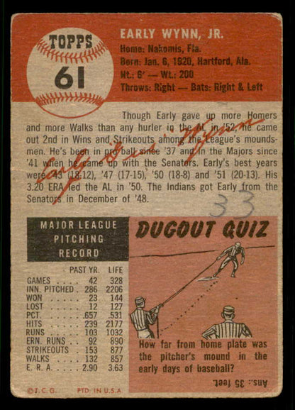 1953 Topps Baseball #061 Early Wynn Indians VG 541861