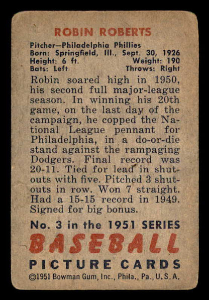 1951 Bowman Baseball #003 Robin Roberts Phillies VG 541893