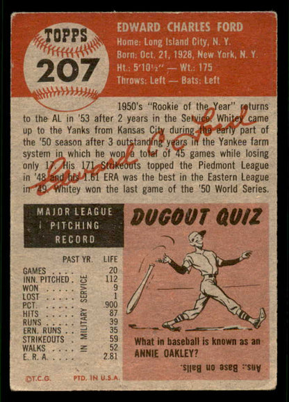 1953 Topps Baseball #207 Whitey Ford Yankees GD-VG 541951