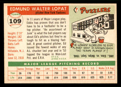 1955 Topps Baseball #109 Eddie Lopat Yankees EX-MT 541995