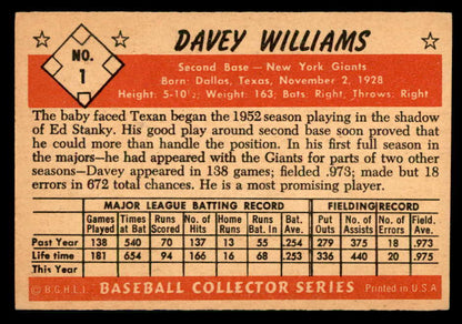 1953 Bowman Color Baseball #001 Davey Williams Giants VG-EX 542005