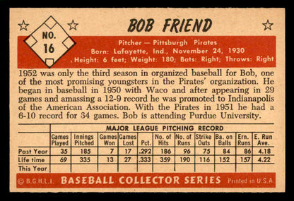 1953 Bowman Color Baseball #016 Bob Friend Pirates VG trimmed 542008