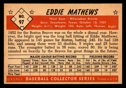 1953 Bowman Color Baseball #097 Eddie Mathews Braves VG trimmed 542011