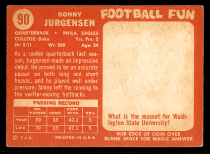 1958 Topps Football #090 Sonny Jurgensen Eagles VG-EX 542063