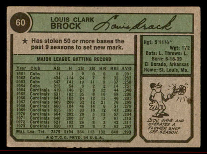 1974 Topps Baseball #060 Lou Brock Cardinals VG-EX 542068