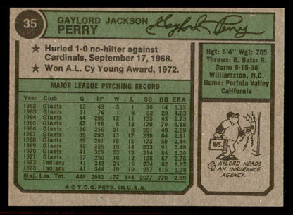 1974 Topps Baseball #035 Gaylord Perry Indians EX-MT 542104