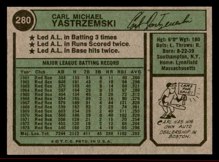 1974 Topps Baseball #280 Carl Yastrzemski Red Sox EX-MT 542112