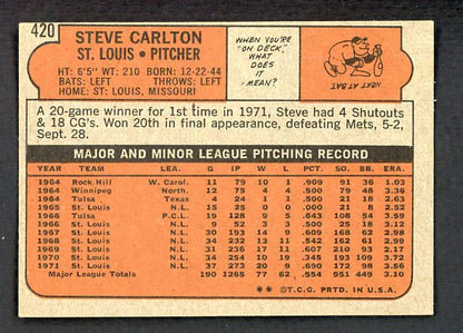 1972 Topps Baseball #420 Steve Carlton Cardinals EX-MT 542119