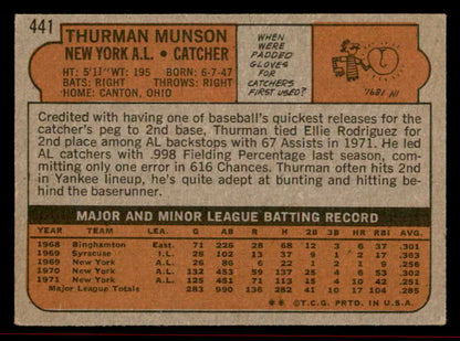 1972 Topps Baseball #441 Thurman Munson Yankees VG-EX 542142