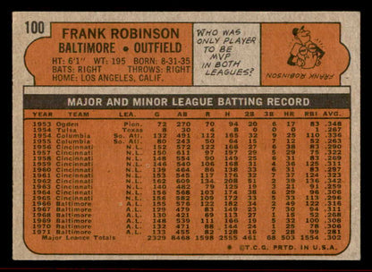 1972 Topps Baseball #100 Frank Robinson Orioles VG-EX 542148