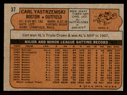 1972 Topps Baseball #037 Carl Yastrzemski Red Sox EX 542186