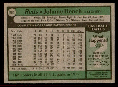 1979 Topps Baseball #200 Johnny Bench Reds EX-MT 542225