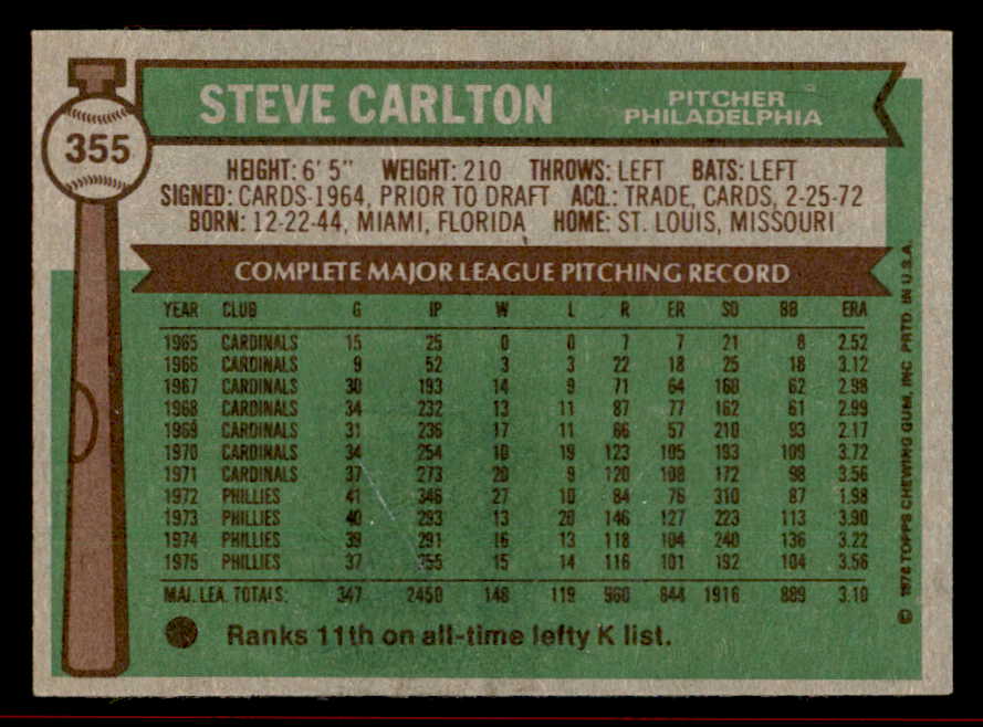 1976 Topps Baseball #355 Steve Carlton Phillies EX-MT 542250