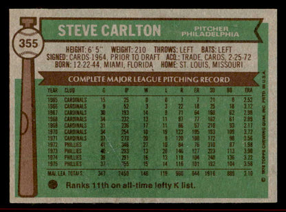 1976 Topps Baseball #355 Steve Carlton Phillies EX-MT 542250