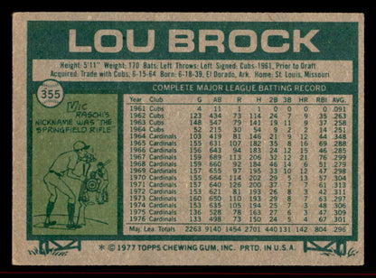 1977 Topps Baseball #355 Lou Brock Cardinals VG-EX 542260