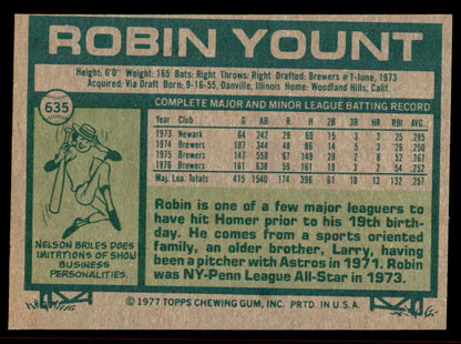 1977 Topps Baseball #635 Robin Yount Brewers EX-MT 542265