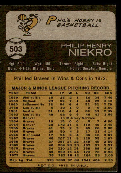 1973 Topps Baseball #503 Phil Niekro Braves VG-EX 542292