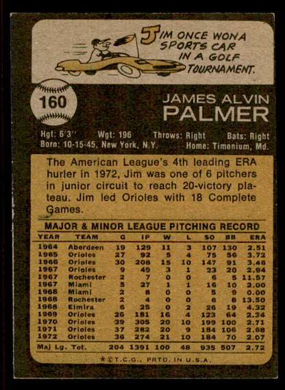 1973 Topps Baseball #160 Jim Palmer Orioles EX-MT 542295
