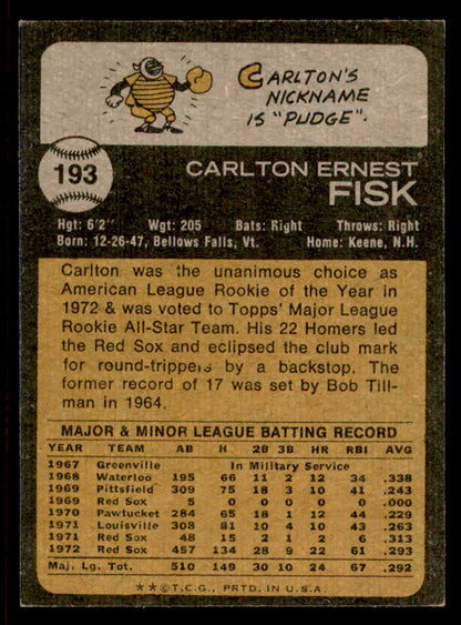 1973 Topps Baseball #193 Carlton Fisk Red Sox EX-MT 542304