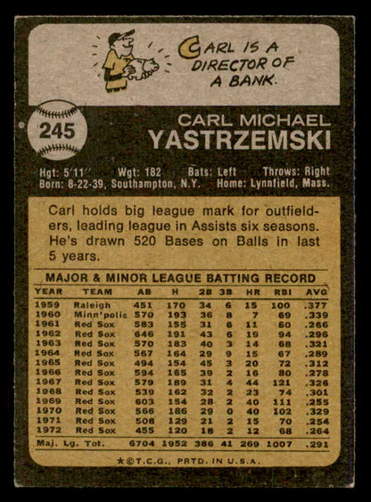 1973 Topps Baseball #245 Carl Yastrzemski Red Sox EX 542320