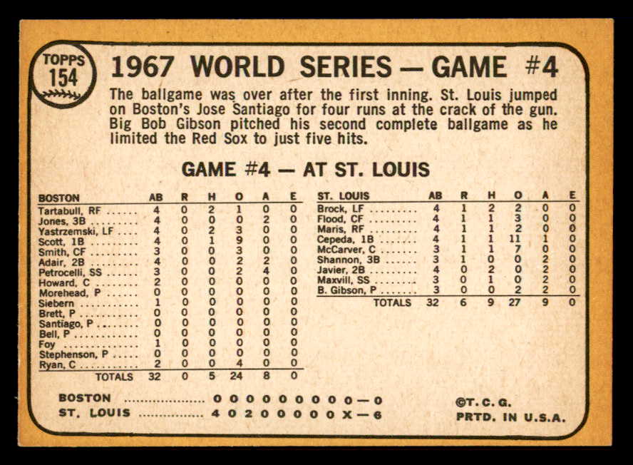 1968 Topps Baseball #154 World Series Game 4 Bob Gibson EX-MT 542330