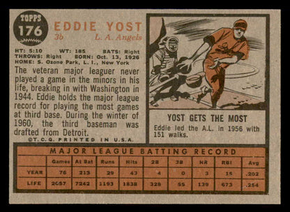 1962 Topps Baseball #176 Eddie Yost Angels EX Variation 542338