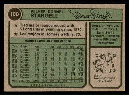 1974 Topps Baseball #100 Willie Stargell Pirates EX-MT 542379