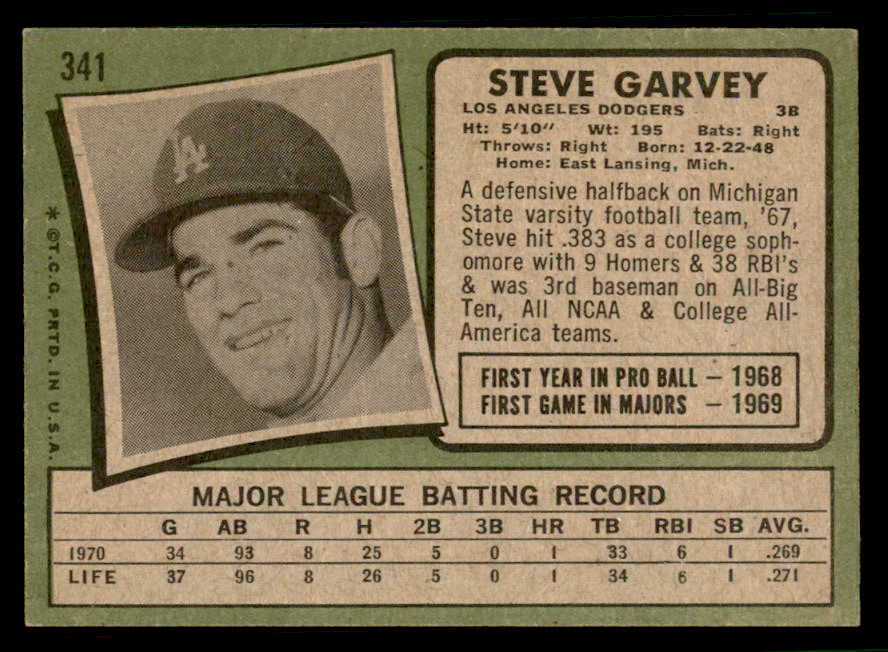 1971 Topps Baseball #341 Steve Garvey Dodgers EX-MT 542409